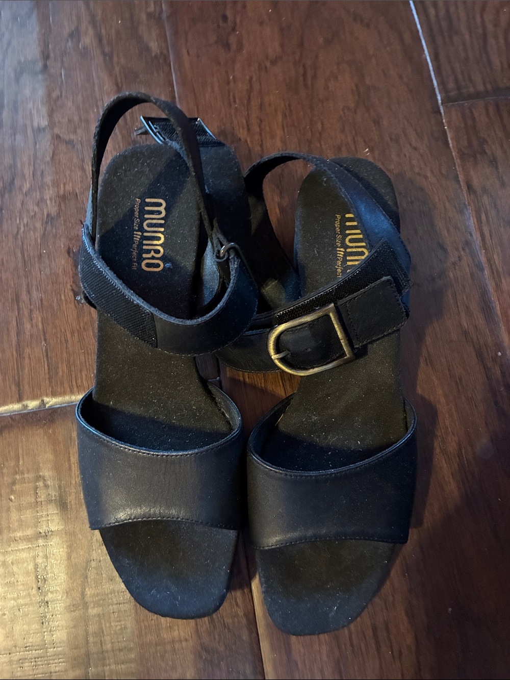 Munro Black Ankle-Strap Sandals with Buckle